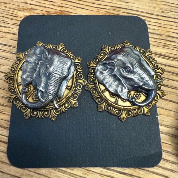 Sonja Lea Eccler elephant earrings two-tone heavy pendant set signed - Picture 4 of 10